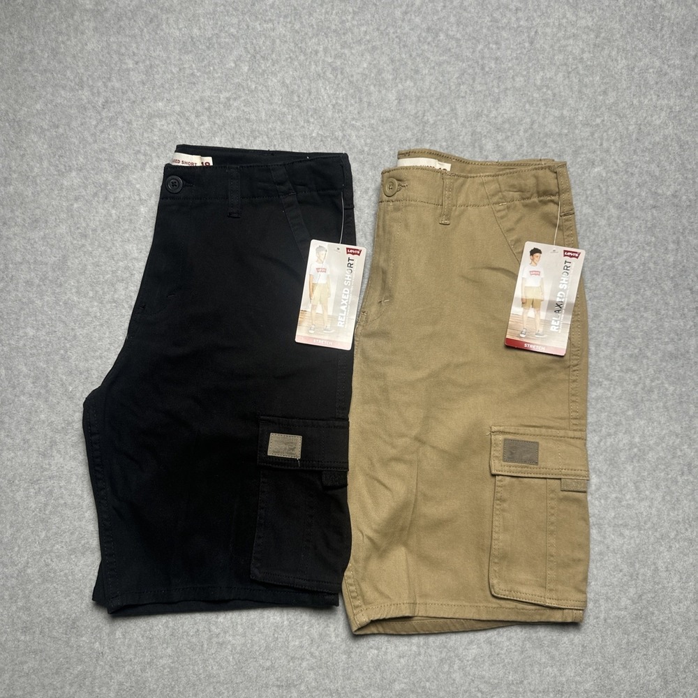 Lot of 2 Levis Boys Relaxed Cargo Shorts Black/Harvest Gold Size 18 NEW